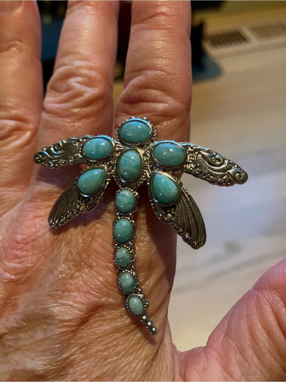 Turquoise Dragonfly Ring - Silver-Tone Women's Statement Jewelry